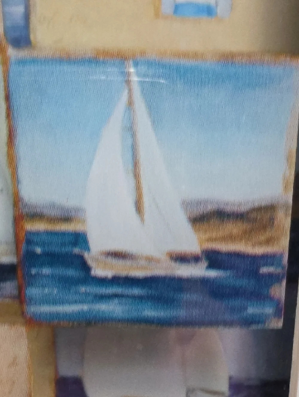 Coastal Sailboat Collage Wall Art - White Frame - 9 Tiles 3D